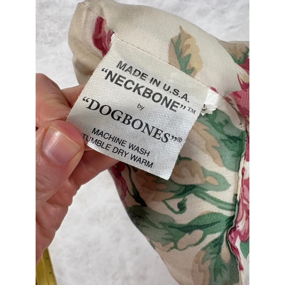 Vintage Dogbones Neckbone Pillow Floral Chintz Red Pink Peony Support Travel USA